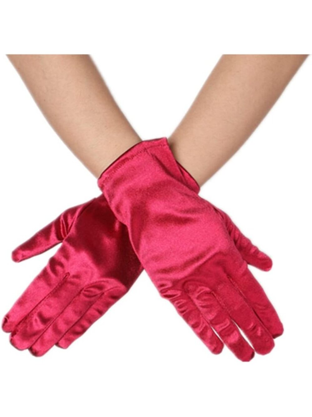Women Burgundy Wrist Length Vintage Style 9 Inches Satin Mittens Opera Gloves